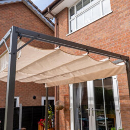 Jack Stonehouse Outdoor Free Standing Pergola - Retractable Water-Resistant Roof Canopy & Steel Frame. For Sun, Bbq, Parties - Beige - 3M X 2.15M - thumbnail 4