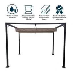 Jack Stonehouse Outdoor Free Standing Pergola - Retractable Water-Resistant Roof Canopy & Steel Frame. For Sun, Bbq, Parties - Beige - 3M X 2.15M - thumbnail 9