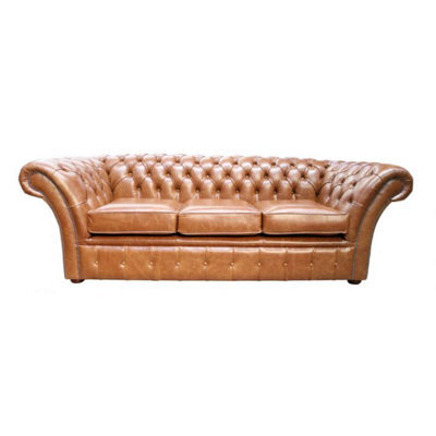 Chesterfield 3 Seater Old English Buckskin Leather Sofa Settee In Balmoral Style - image 1