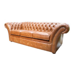 Chesterfield 3 Seater Old English Buckskin Leather Sofa Settee In Balmoral Style - thumbnail 3