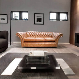 Chesterfield 3 Seater Old English Buckskin Leather Sofa Settee In Balmoral Style - thumbnail 5