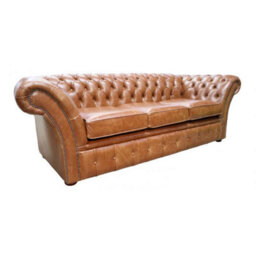 Chesterfield 3 Seater Old English Buckskin Leather Sofa Settee In Balmoral Style - thumbnail 2