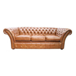 Chesterfield 3 Seater Old English Buckskin Leather Sofa Settee In Balmoral Style - thumbnail 1
