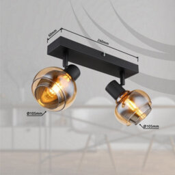 Luminosa Lighting Luminosa Tokki Twin Ceiling Spotlight Matt Black Amber Glass Shade 2X E14 - thumbnail 9