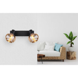 Luminosa Lighting Luminosa Tokki Twin Ceiling Spotlight Matt Black Amber Glass Shade 2X E14 - thumbnail 8