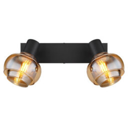 Luminosa Lighting Luminosa Tokki Twin Ceiling Spotlight Matt Black Amber Glass Shade 2X E14 - thumbnail 4