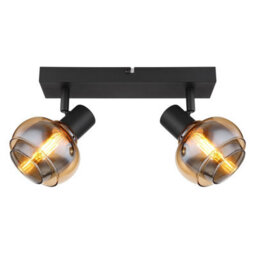 Luminosa Lighting Luminosa Tokki Twin Ceiling Spotlight Matt Black Amber Glass Shade 2X E14 - thumbnail 3