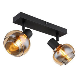 Luminosa Lighting Luminosa Tokki Twin Ceiling Spotlight Matt Black Amber Glass Shade 2X E14