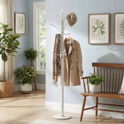 White 174.5Cm Coat Stand Metal Umbrella Holder Clothes Rack With Marble Base - thumbnail 4