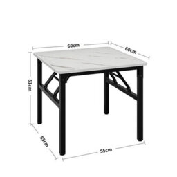 White Marble-80Cm Foldable Square Marble Dining Table Metal Frame