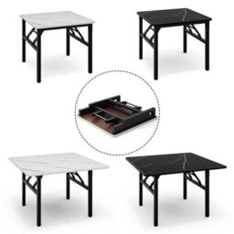 White Marble-80Cm Foldable Square Marble Dining Table Metal Frame - thumbnail 3
