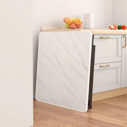 White Marble-80Cm Foldable Square Marble Dining Table Metal Frame - thumbnail 5