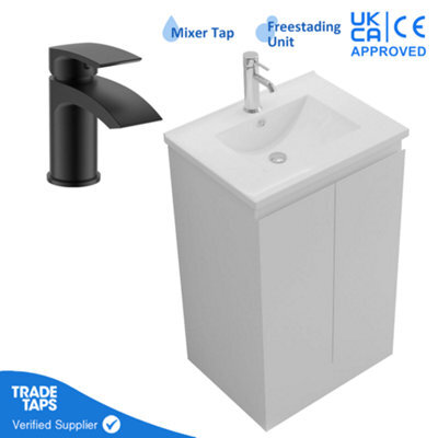 GravaHaus 500mm Freestanding Bathroom Vanity Unit With Basin Black Round Tap & Waste - image 1