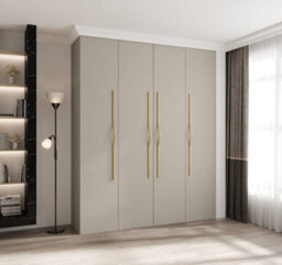 Arte Elegant Cashmere Como Ii Hinged Door Wardrobe H2460mm W2000mm D500mm, Four Doors, Sixteen Shelves, Two Hanging Rails, Gold Handles - thumbnail 2