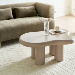 Wyld and Coco Novacasa Irregular Oval Coffee Table Taupe Mdf 100 X 70 Cm Modern Minimalist - thumbnail 1
