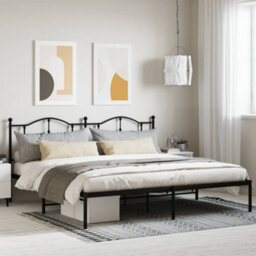 Berkfield Metal Bed Frame With Headboard Black 193X203 Cm