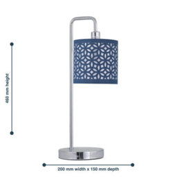 First Choice Lighting Set Of 2 Chrome Arched Table Lamps With Navy Blue Laser Cut Shades - thumbnail 9