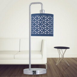 First Choice Lighting Set Of 2 Chrome Arched Table Lamps With Navy Blue Laser Cut Shades - thumbnail 5