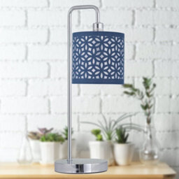 First Choice Lighting Set Of 2 Chrome Arched Table Lamps With Navy Blue Laser Cut Shades - thumbnail 6