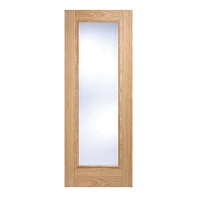 Lpd Vancouver Clear Glazed Modern Light Brown White Oak Veneer Internal Oak & Particleboard Fire Door, (H)1981mm (W)762mm (T)44mm
