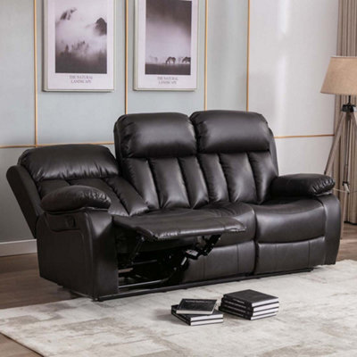 More4Homes Chester Manual High Back Luxury Bond Grade Leather Recliner 3 Seater Sofa (Brown) - image 1