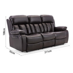 More4Homes Chester Manual High Back Luxury Bond Grade Leather Recliner 3 Seater Sofa (Brown) - thumbnail 8
