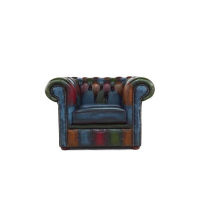 Chesterfield Patchwork Low Back Club Armchair Antique Real Leather In Classic Style - image 1
