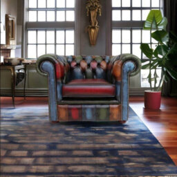 Chesterfield Patchwork Low Back Club Armchair Antique Real Leather In Classic Style - thumbnail 4