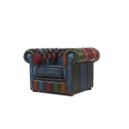 Chesterfield Patchwork Low Back Club Armchair Antique Real Leather In Classic Style - thumbnail 3
