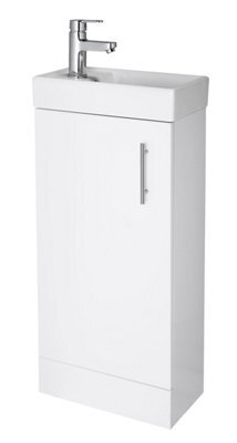 Balterley Cloakroom Floor Standing 1 Door Vanity Unit With Basin, 400mm - Gloss White - image 1