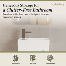Balterley Cloakroom Floor Standing 1 Door Vanity Unit With Basin, 400mm - Gloss White - thumbnail 4