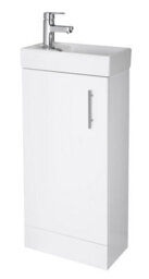 Balterley Cloakroom Floor Standing 1 Door Vanity Unit With Basin, 400mm - Gloss White - thumbnail 1