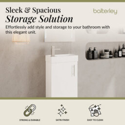 Balterley Cloakroom Floor Standing 1 Door Vanity Unit With Basin, 400mm - Gloss White - thumbnail 2