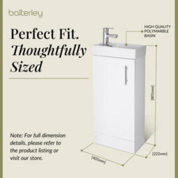 Balterley Cloakroom Floor Standing 1 Door Vanity Unit With Basin, 400mm - Gloss White - thumbnail 5