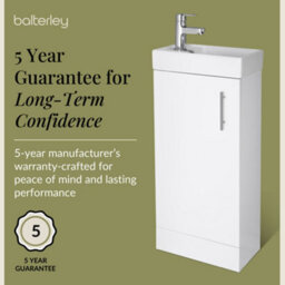 Balterley Cloakroom Floor Standing 1 Door Vanity Unit With Basin, 400mm - Gloss White - thumbnail 6