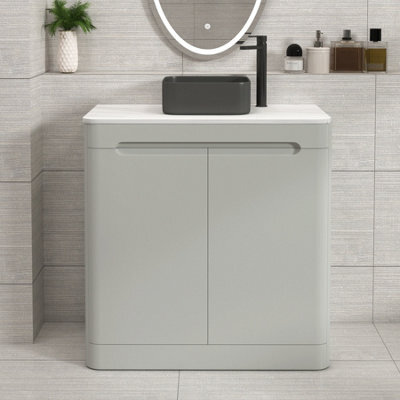 Royal Bathrooms Venice 800mm Dove Grey Freestanding Bathroom Countertop Vanity Unit 2 Door With Art Square Basin - image 1