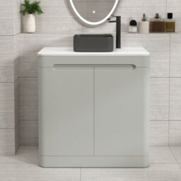 Royal Bathrooms Venice 800mm Dove Grey Freestanding Bathroom Countertop Vanity Unit 2 Door With Art Square Basin - thumbnail 1