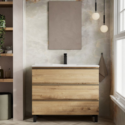 Banyetti Vatilla 1000mm Floorstanding Vanity Unit With Lira Basin - Ostippo Oak - image 1