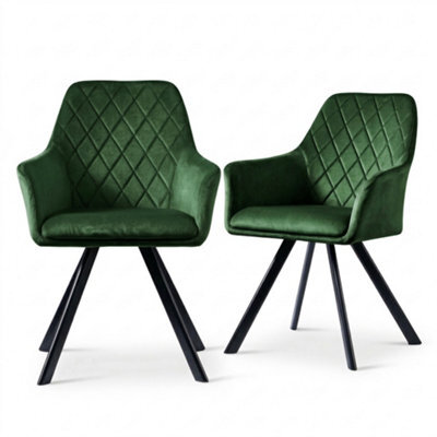 Evre Hailey Dark Green Velvet Dining Chairs Set Of 2 Upholstered Chairs With Arms & Metal Legs. - image 1