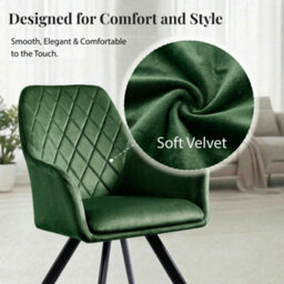 Evre Hailey Dark Green Velvet Dining Chairs Set Of 2 Upholstered Chairs With Arms & Metal Legs. - thumbnail 4