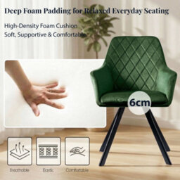 Evre Hailey Dark Green Velvet Dining Chairs Set Of 2 Upholstered Chairs With Arms & Metal Legs. - thumbnail 7