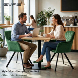 Evre Hailey Dark Green Velvet Dining Chairs Set Of 2 Upholstered Chairs With Arms & Metal Legs. - thumbnail 8