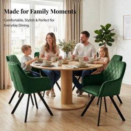 Evre Hailey Dark Green Velvet Dining Chairs Set Of 2 Upholstered Chairs With Arms & Metal Legs. - thumbnail 6