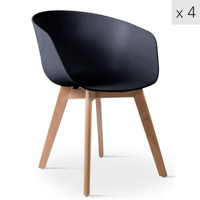 Nordlys Set Of 4 Wood And Black Polypropylene Dining Chairs Modern Design Style Dining Room - image 1