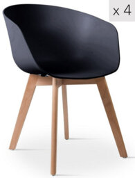 Nordlys Set Of 4 Wood And Black Polypropylene Dining Chairs Modern Design Style Dining Room - thumbnail 2