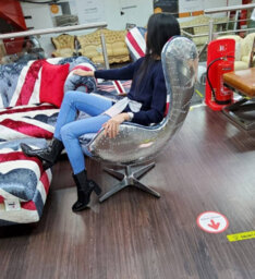 Union Jack Aviator Retro Swivel Egg Chair In Soft Real Velvet - thumbnail 3