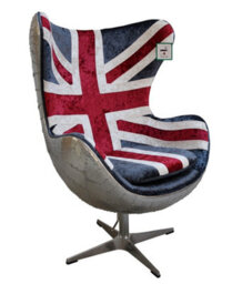 Union Jack Aviator Retro Swivel Egg Chair In Soft Real Velvet