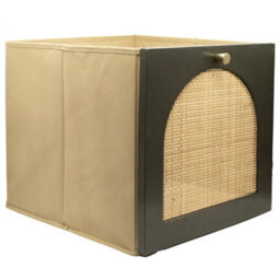 2 Pack Cube Storage Insert - Timber Fronted - Rich Green With Rattan - 33X33X37Cm - thumbnail 4