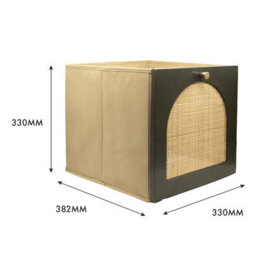 2 Pack Cube Storage Insert - Timber Fronted - Rich Green With Rattan - 33X33X37Cm - thumbnail 6