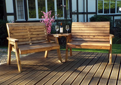 Samuel Alexander Hand Made 4 Seater Chunky Rustic Wooden Furniture Set With 2 Benches & Angled Tray - image 1